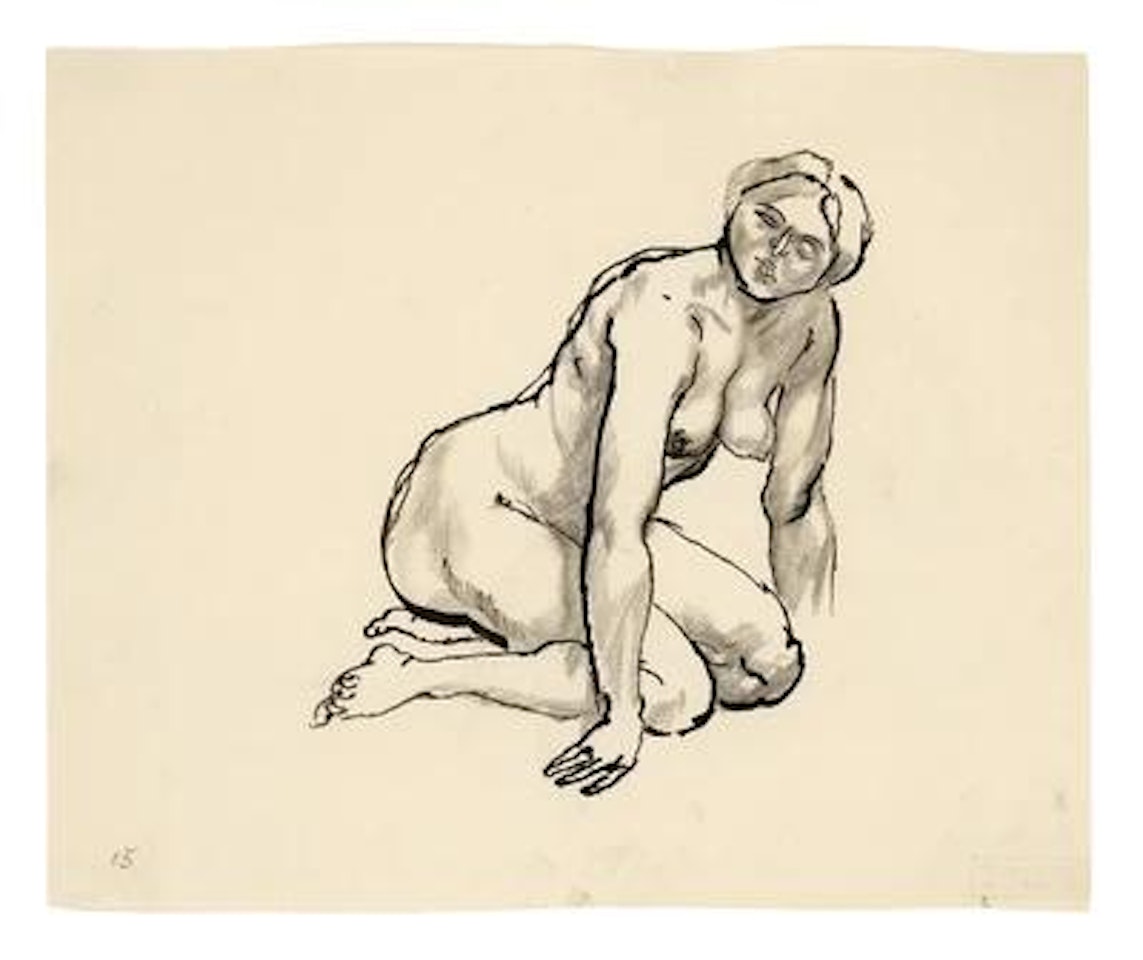 Akt auf den Knien, Hände aufgestützt (Kneeling Nude, Hands Propped up) by George Grosz