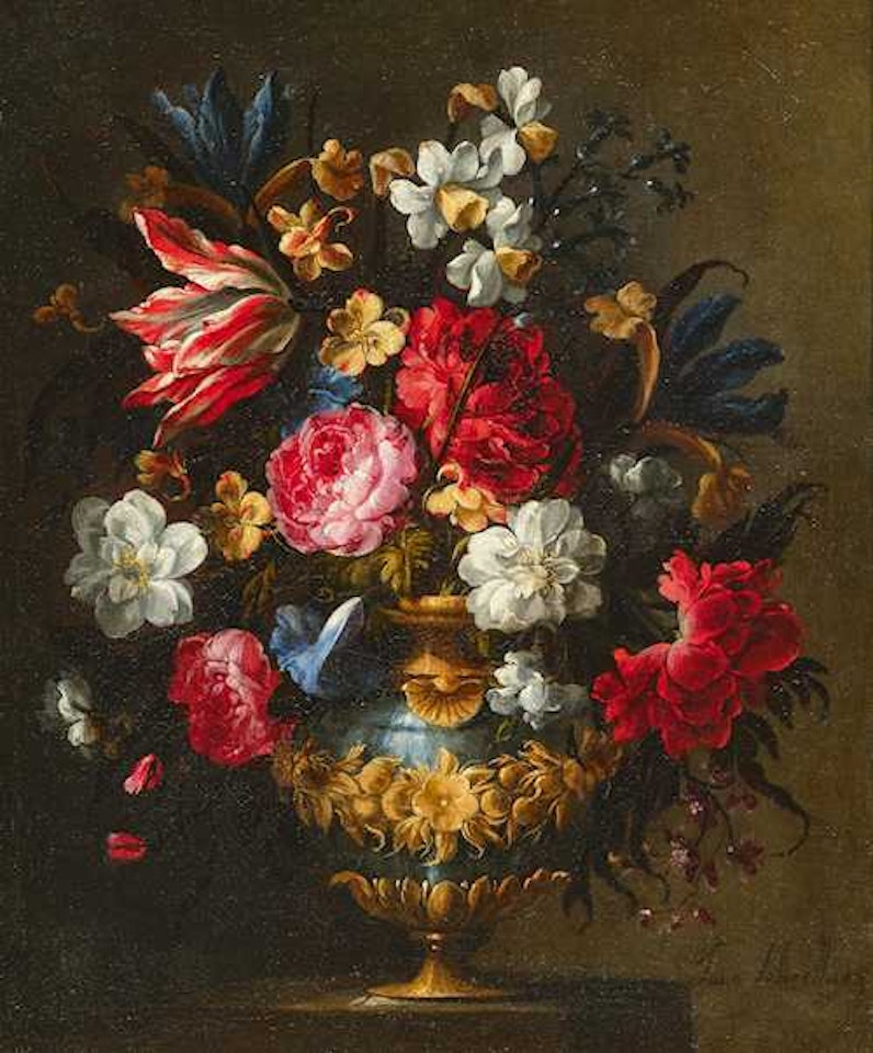 Bouquet of flowers in a ceremonial vase by Juan de Arellano