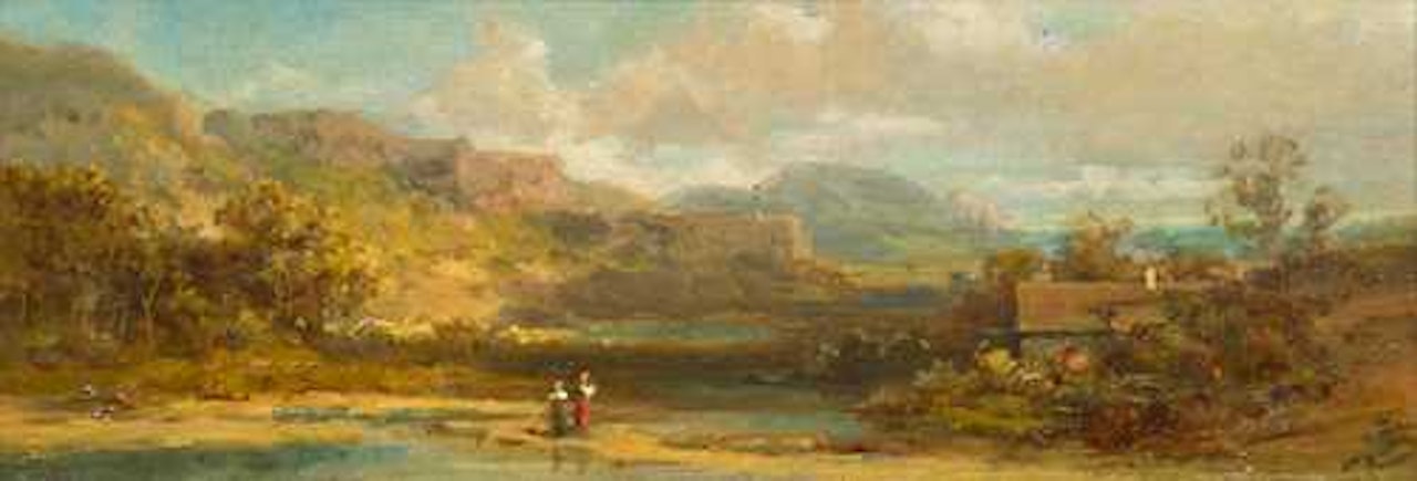 Gebirgslandschaft mit Haus und Staffage (Mountain landscape with house and figures) by Carl Spitzweg