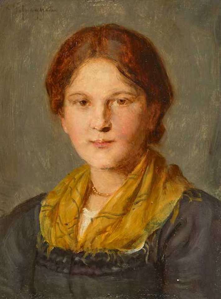 Girl with a yellow neck scarf by Franz von Defregger