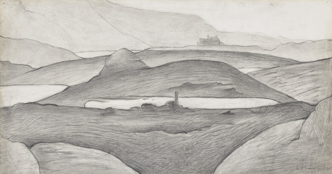 Moorland View with Ruined Farmhouse by Laurence Stephen Lowry