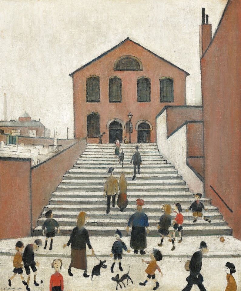 Old Church and Steps by Laurence Stephen Lowry