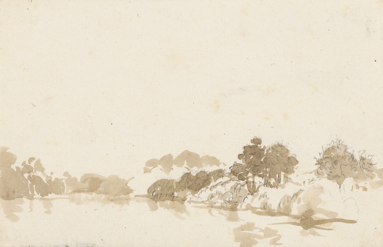 Vue arborée sur les rives de l"Amstel (?) by Jan de Bisschop