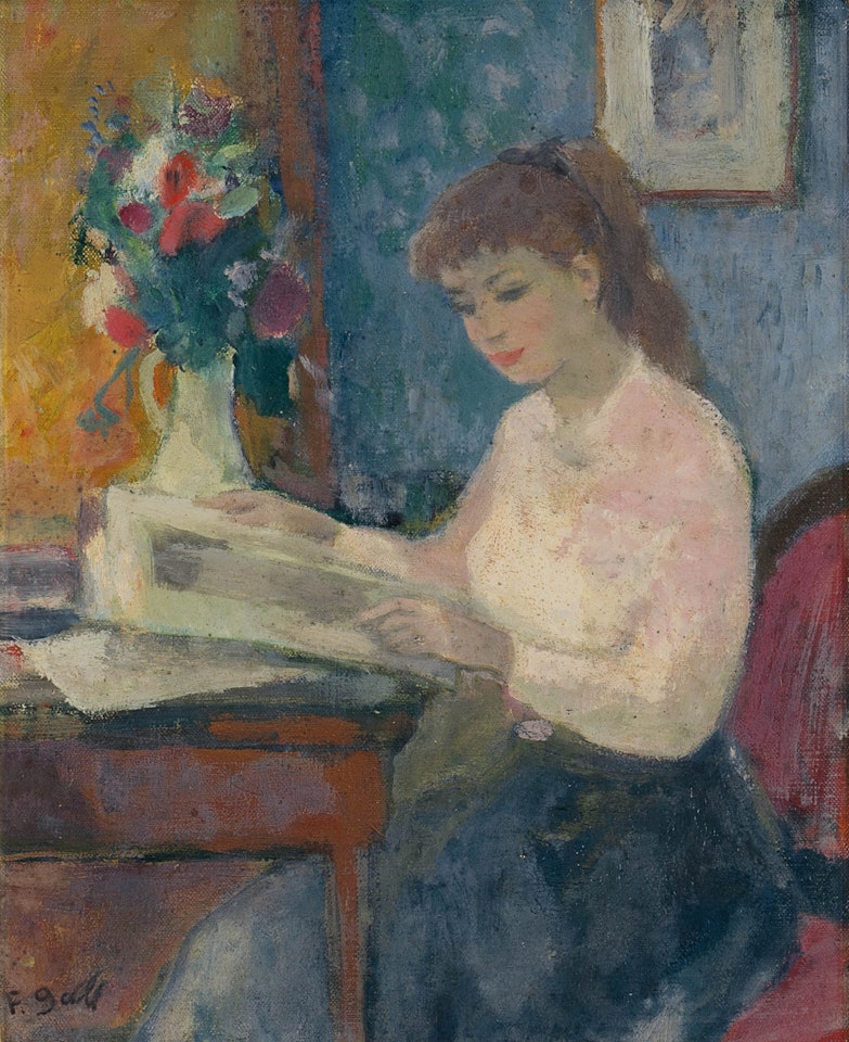 Eugénie, Reading the Newspaper with a Country Bouquet, Martel-en-Quercy (circa 1950) by François Gall