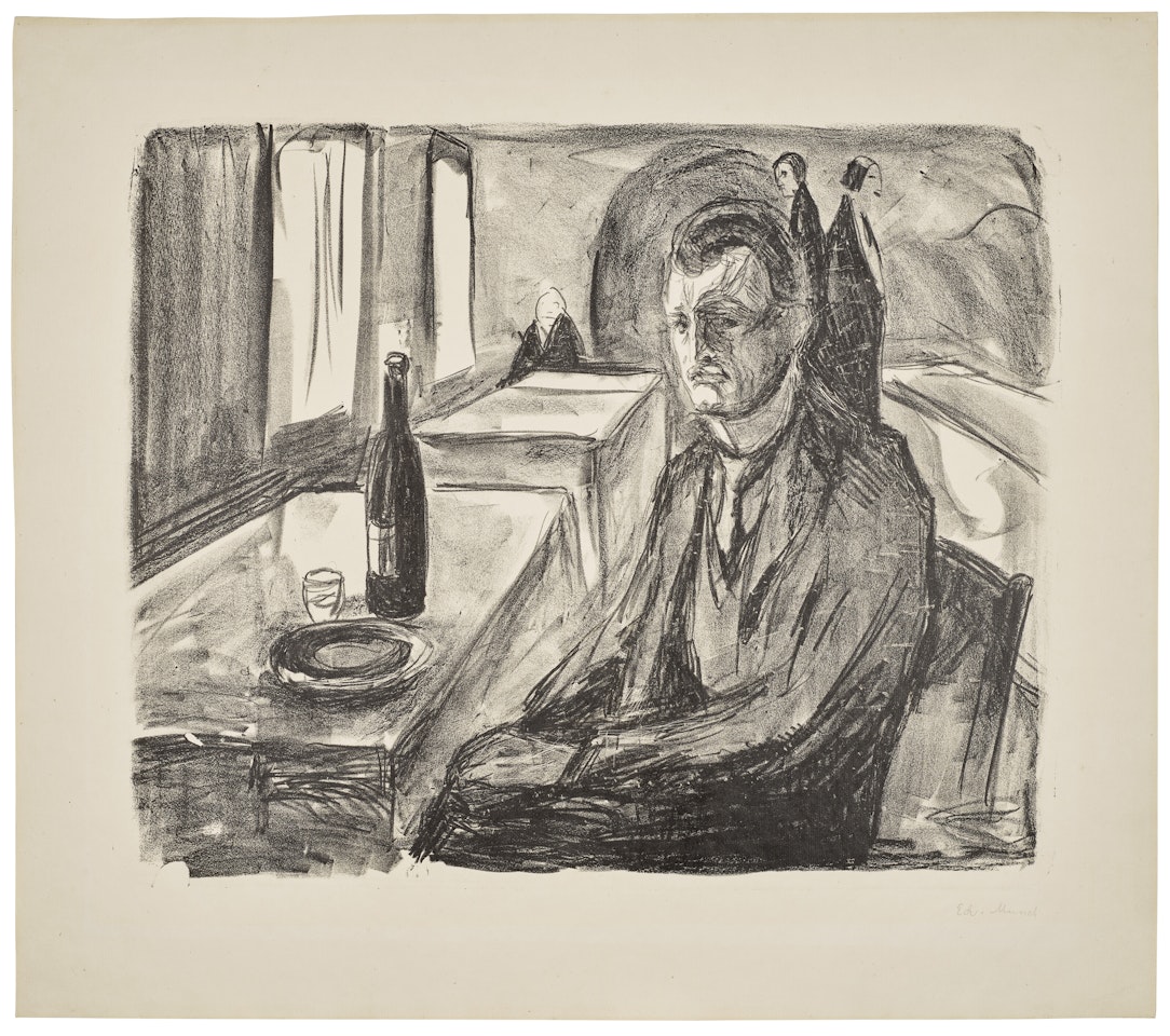 Self-portrait with a Bottle of Wine by Edvard Munch