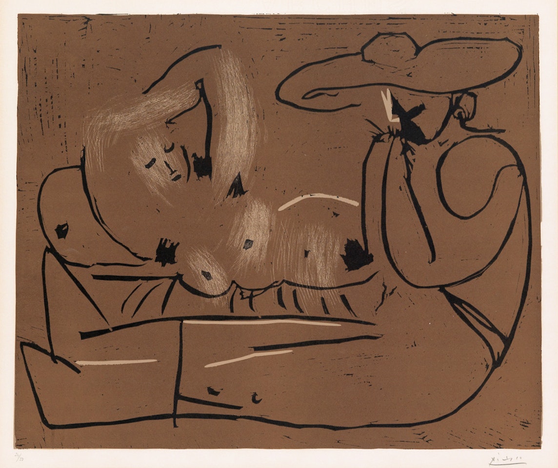 Femme Couchée et Homme au Grand Chapeau by Pablo Picasso