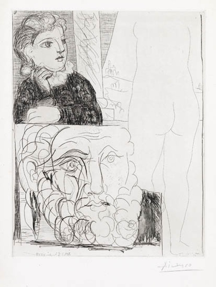 Femme accoudée, Sculpture de Dos et Tête barbu by Pablo Picasso