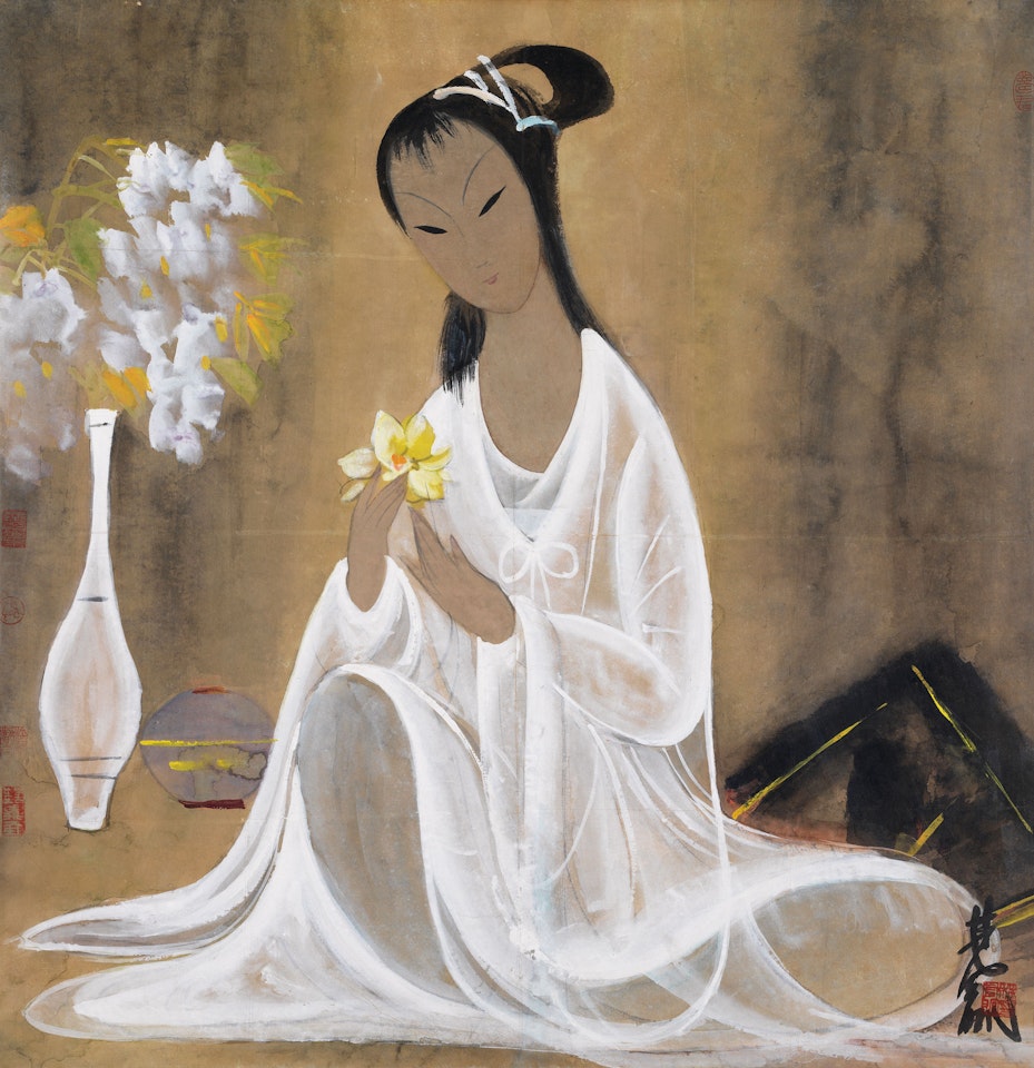Flower and Lady by Lin Fengmian