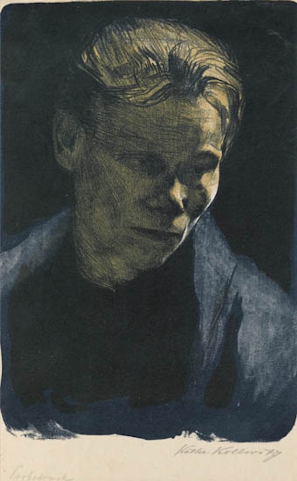 Brustbild einer Arbeiterfrau mit blauem Tuch by Kathe Kollwitz