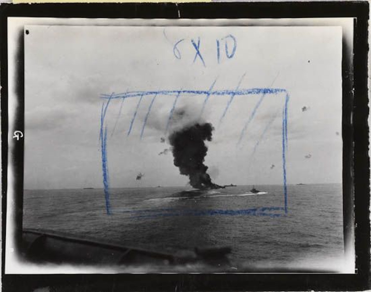 Action-packed group of 28 World War II contact prints of the Pacific Theatre, with several scenes from the U.S.S. Franklin by Edward Steichen