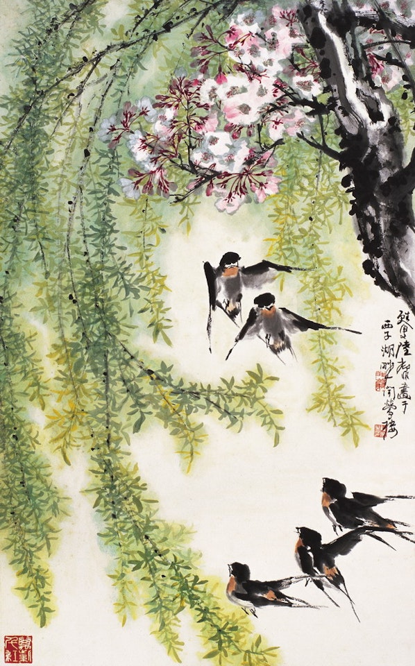SWALLOWS IN WILLOW TREE by Lu Yifei