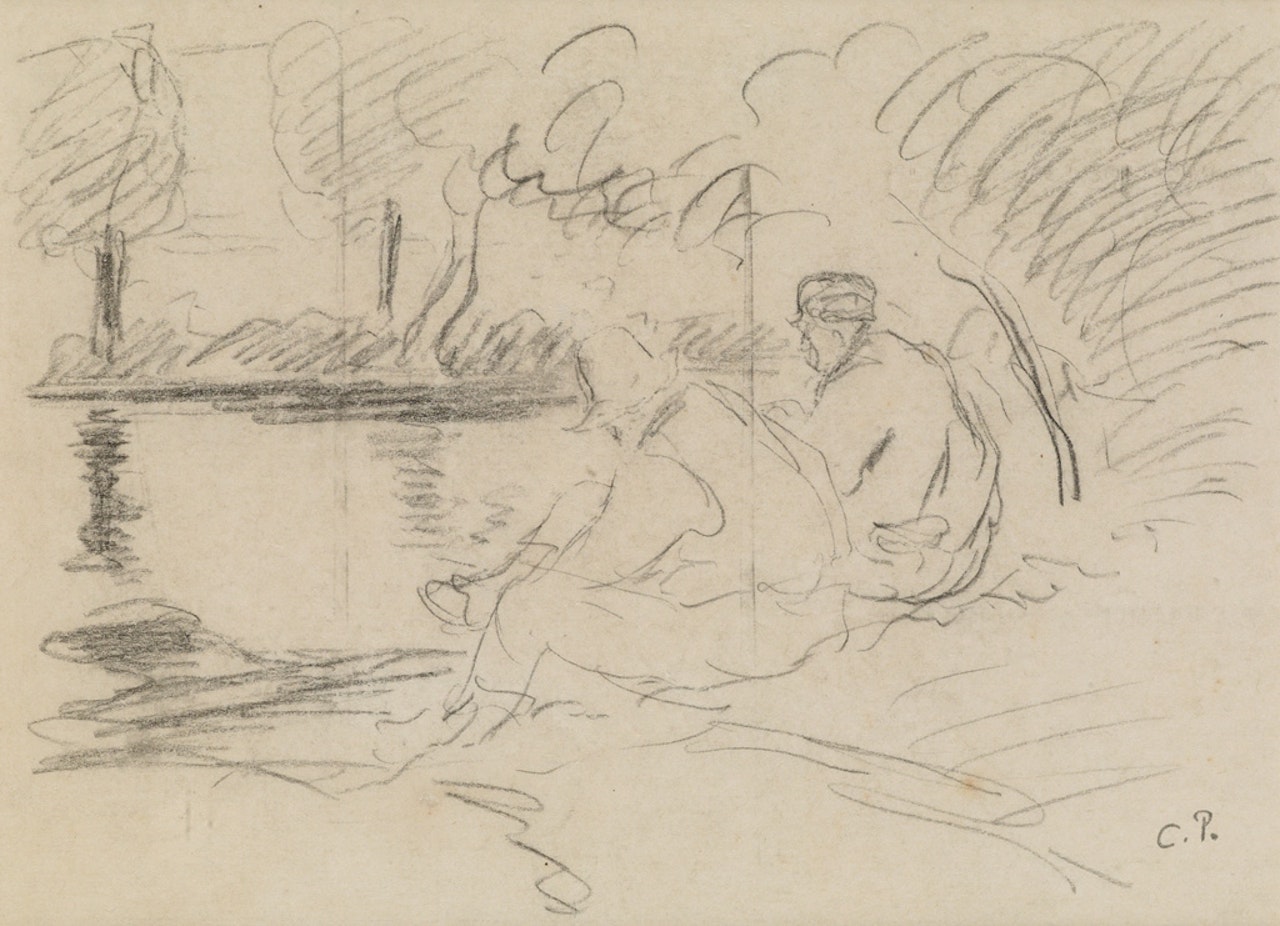 Mendiant se lavant les pieds dans la riviére by Camille Pissarro