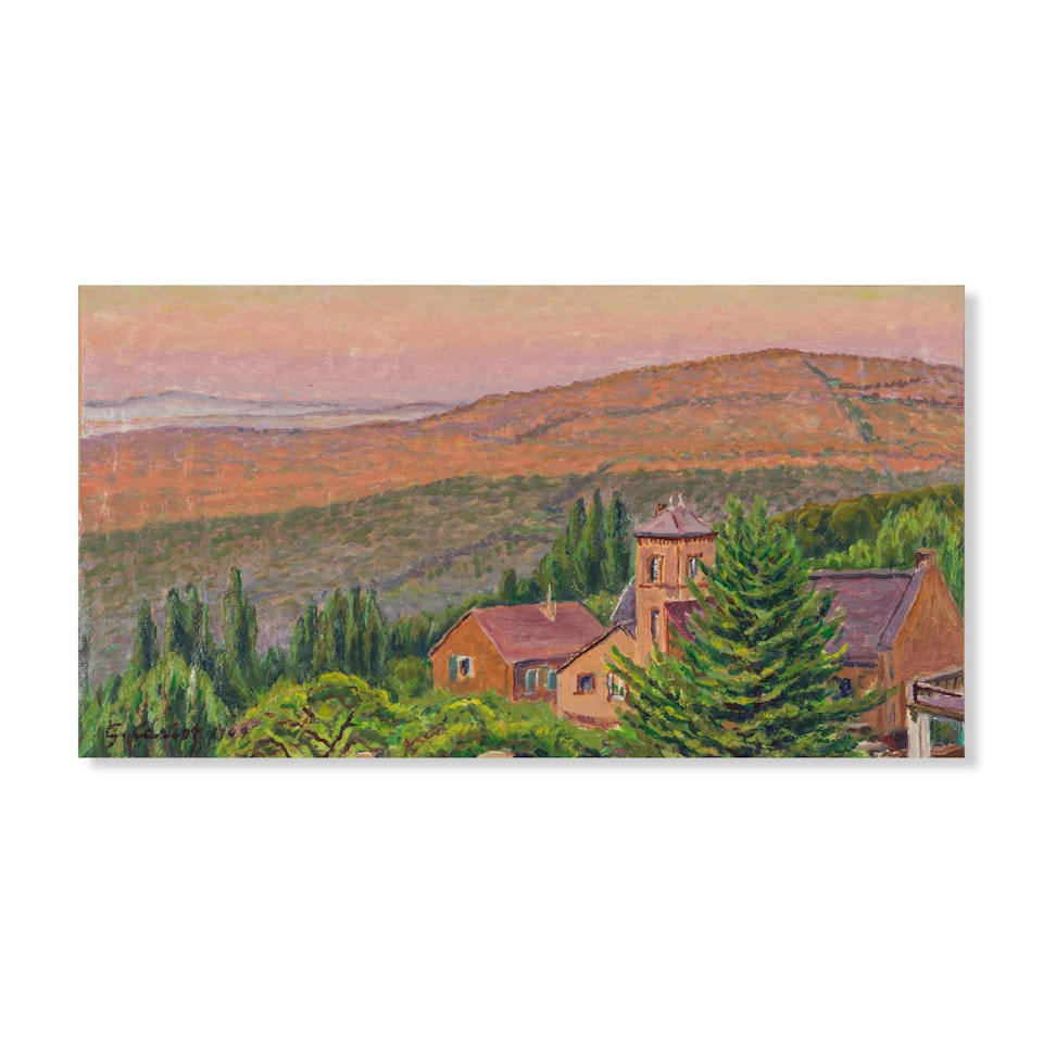 Vue de ma fenêtre Le village de Georgenborn et montagne de Hansen-Kopf by Gustave Cariot
