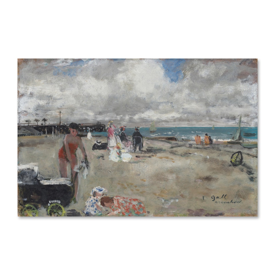 Eugénie et ses enfants sur la plage d"Arcachon by François Gall