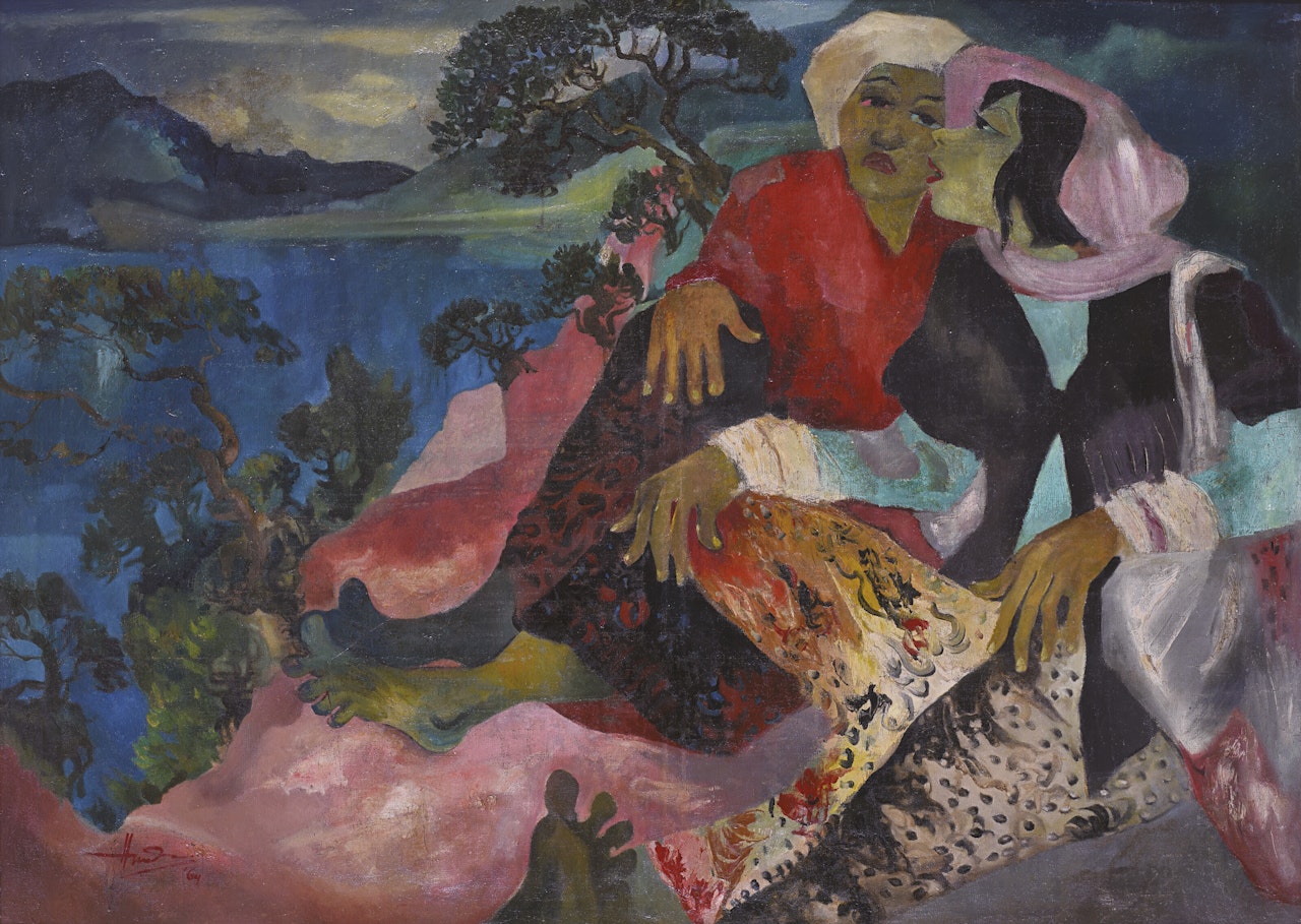 Two Women on a Cliff by Hendra Gunawan