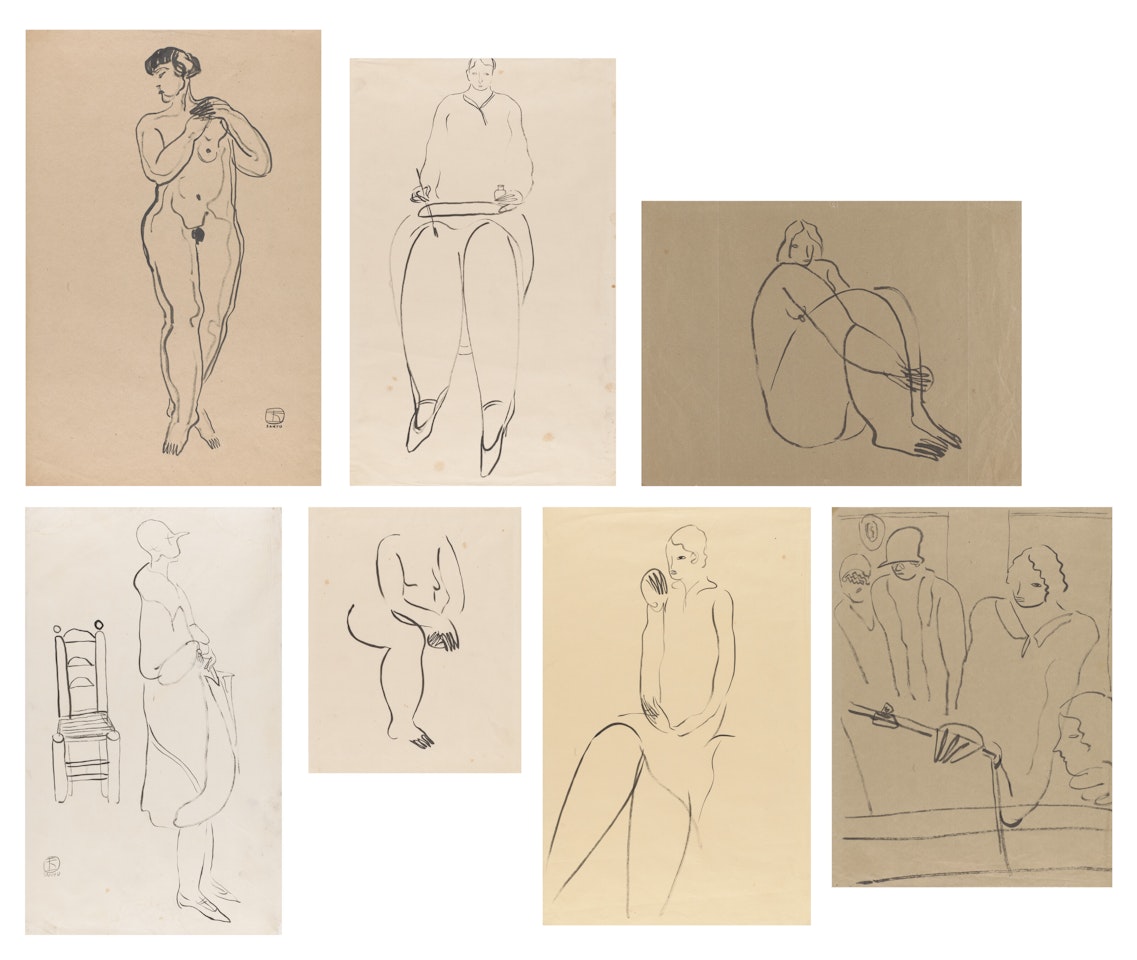 Nu debout; Femme assise au pinceau et à l"encrier; Nu assis; Femme debout à la chaise; Nu assis; Femme assise; Femmes à la planche à dessin by Sanyu