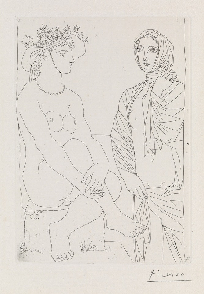 Femme Assise au Chapeau et Femme debout drapée by Pablo Picasso