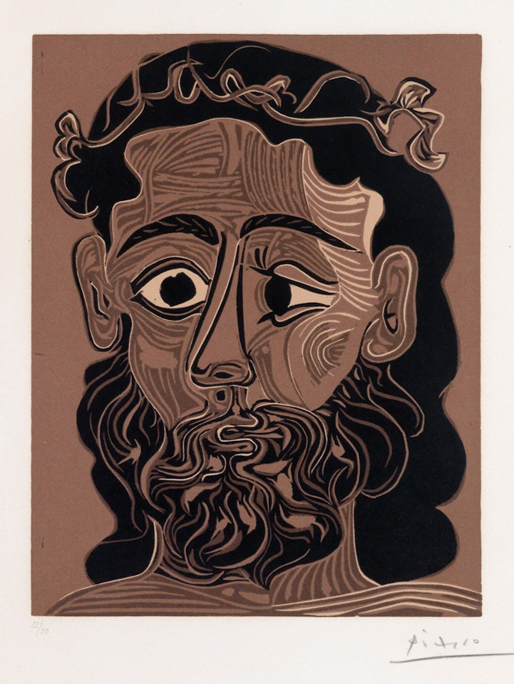 Homme barbu couronné de feuilles de vigne by Pablo Picasso