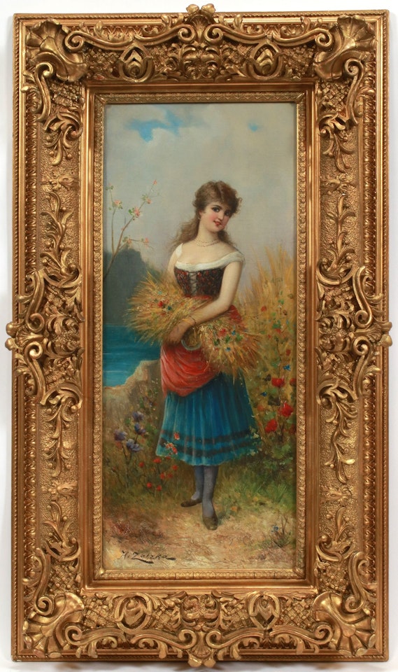 Girl with flower bushel by Hans Zatzka