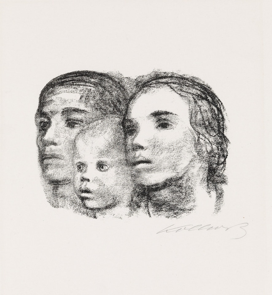 Drei Kopfe: Mann, Frau und Kind by Kathe Kollwitz