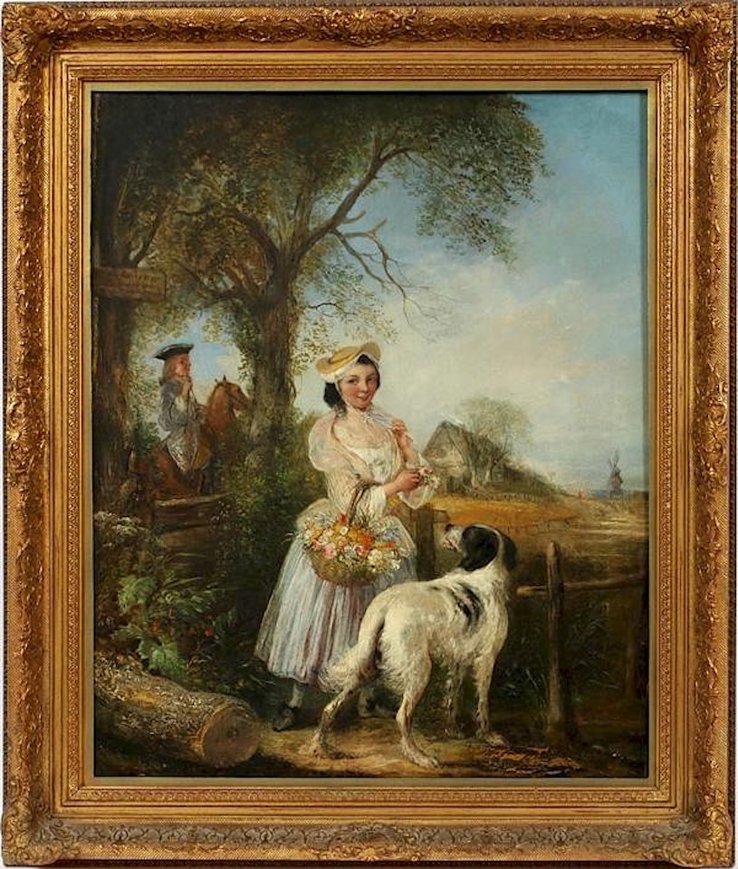 GIRL WITH HER DOG by English School
