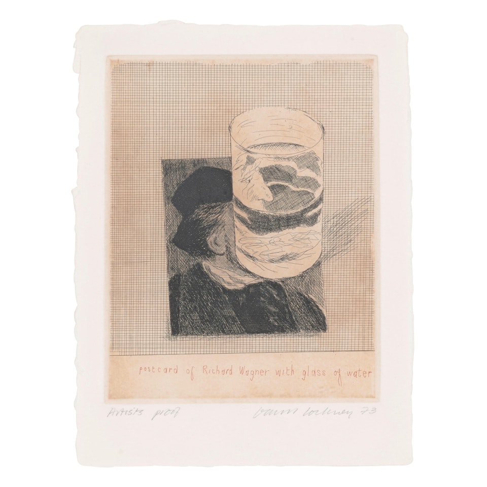 Postcard of Richard Wagner with a Glass of Water, from 18 Small Prints (SAC 154) by David Hockney