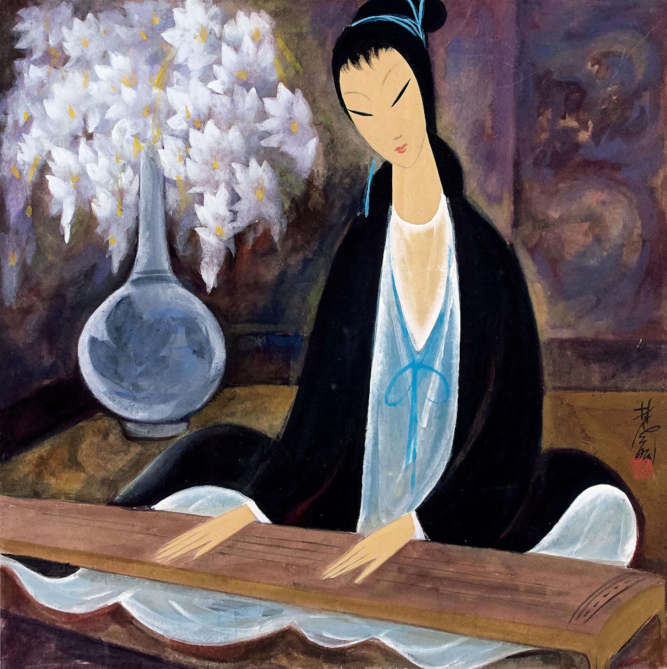 Lady Playing Qin by Lin Fengmian