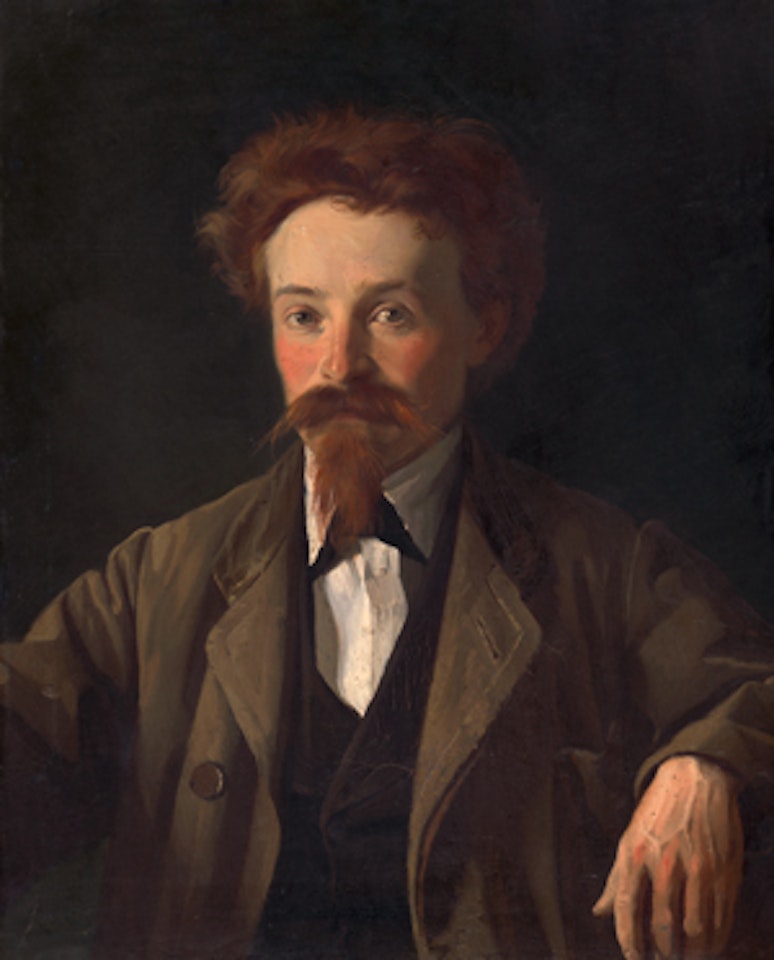 Artist with red pointed beard and beige coat by German School