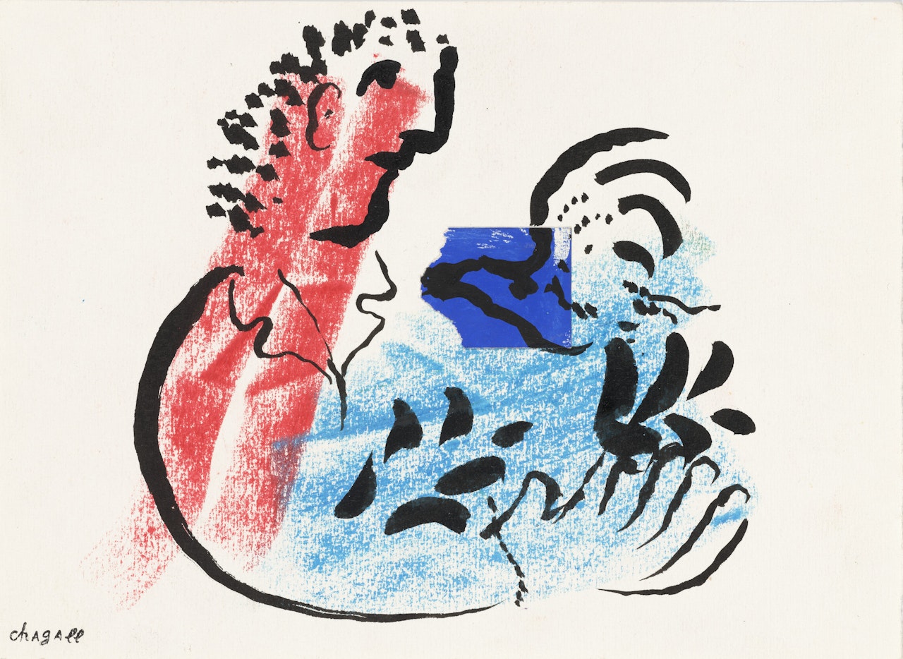 Profil rouge et bleu aux six doigts by Marc Chagall