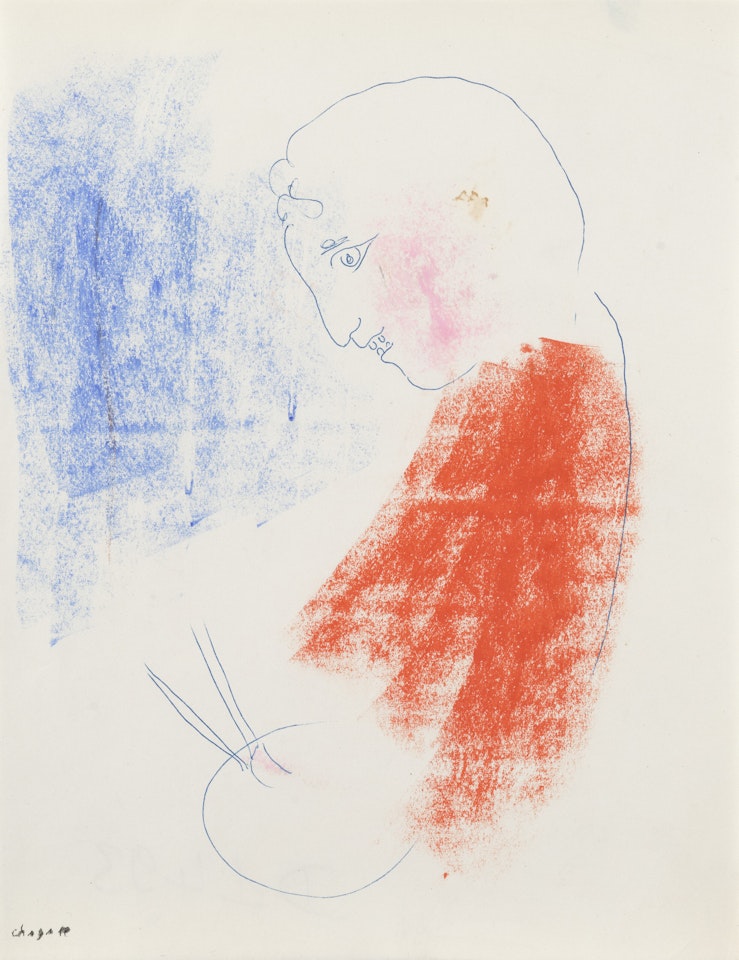 Peintre de profil en rouge et bleu by Marc Chagall