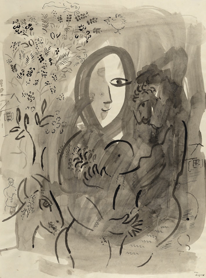Scène autour de la femme au visage lunaire by Marc Chagall