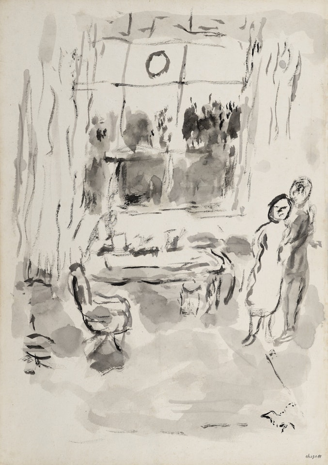 Couple devant la baie de l"atelier by Marc Chagall
