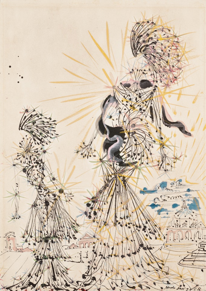 Composition - Deux femmes et une ville dans le fond by Salvador Dali