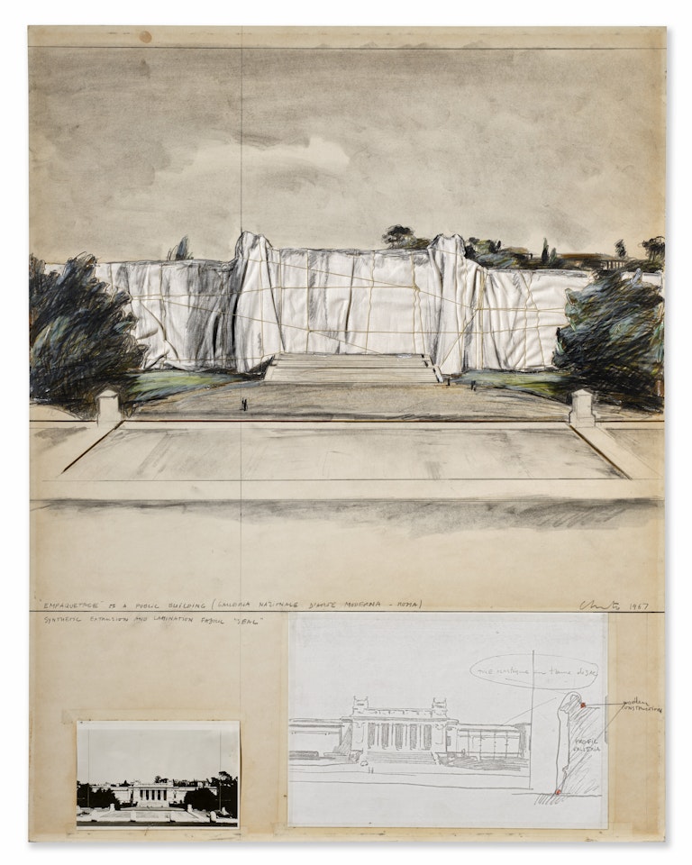 Projet d"empaquetage de la Galleria Nazionale d"Arte Moderna, Rome, Italie by Christo