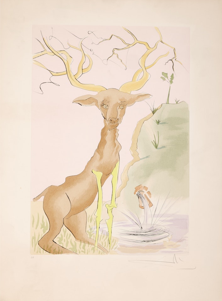 Le Cerfs se reflétant dans l"eau by Salvador Dali