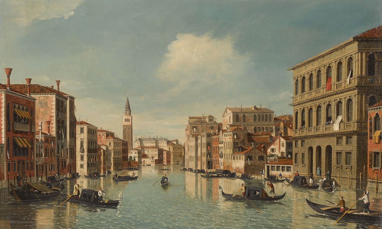 Venice, a view of the Grand Canal looking north-west, from the Palazzo Corner to the Palazzo Contarini dagli Scrigni by Follower of Canaletto