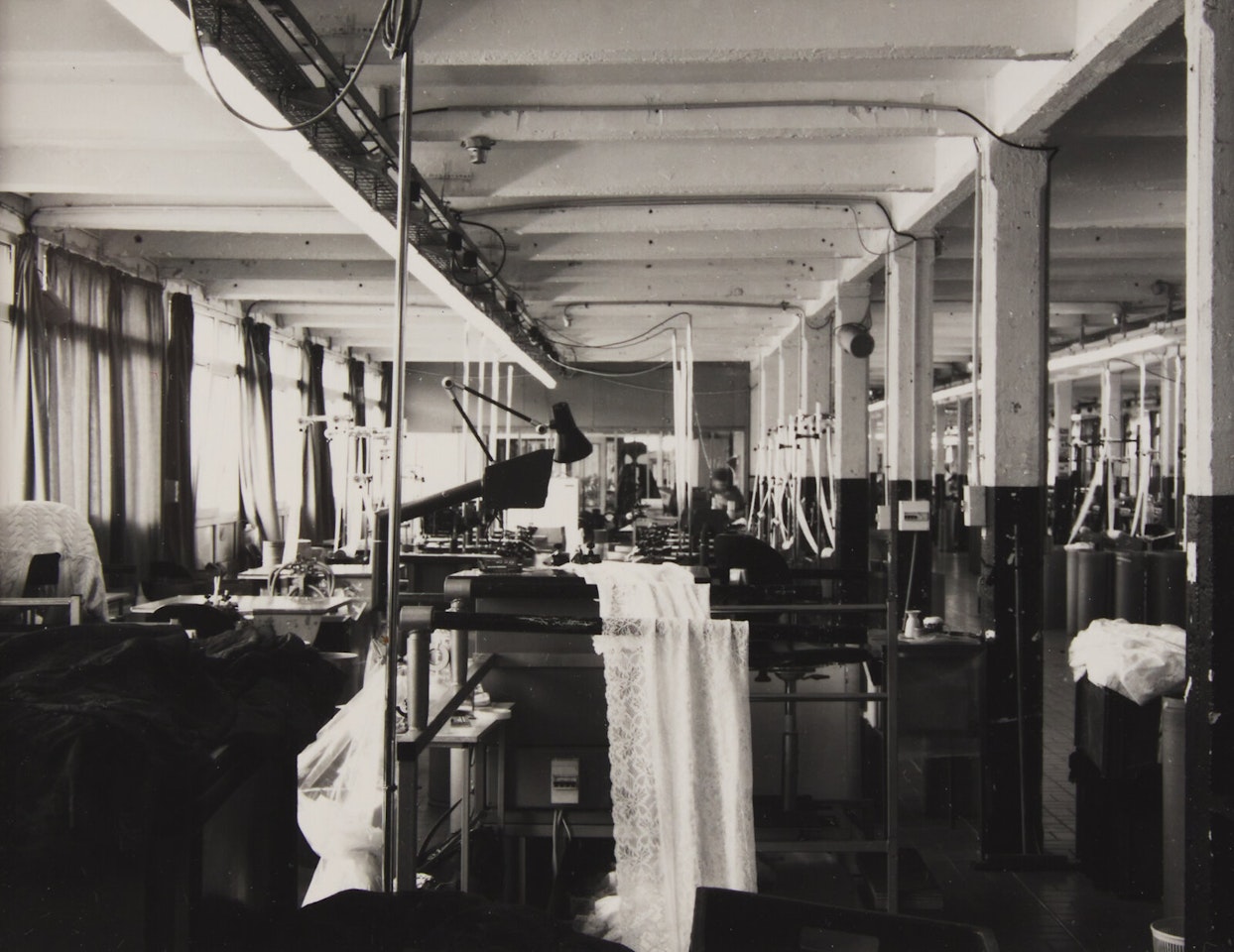Finishing Room, Jacquartronic Bobbin Array #2, and Quality Control (a group of 3 works) by James Welling