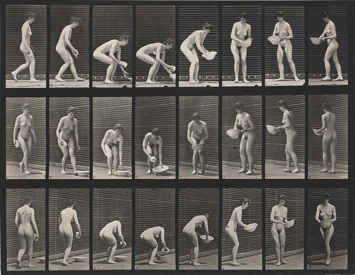 A selection of 11 plates from the classic series Animal Locomotion showing women in motion by Eadweard Muybridge