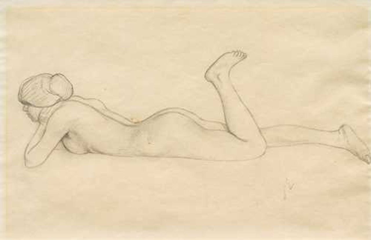 Reclining female nude with her left leg bent by Félix Vallotton
