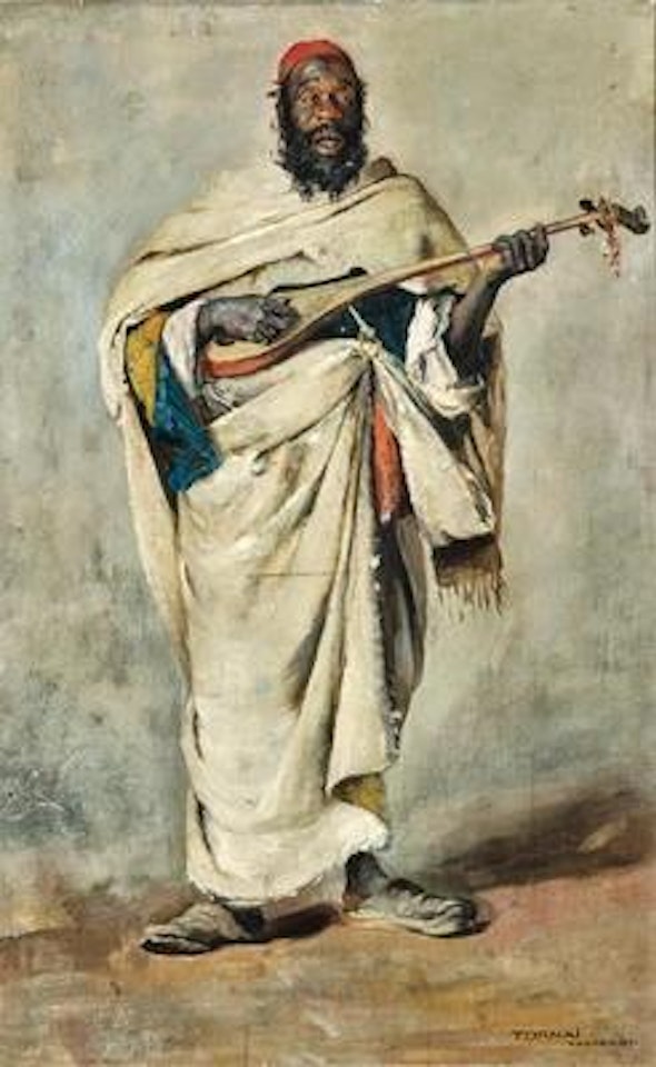 A Street Musician in Tangier Playing the Saz by Gyula Tornai