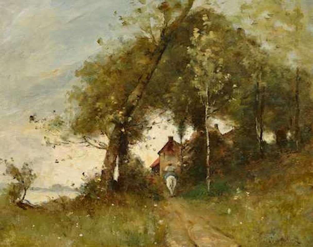 Cavalier rentrant au village. by Paul Désiré Trouillebert
