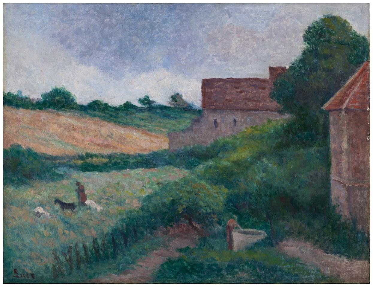 Rolleboise, Les Fermes ou La chevrière et la fermière près du puits by Maximilien Luce