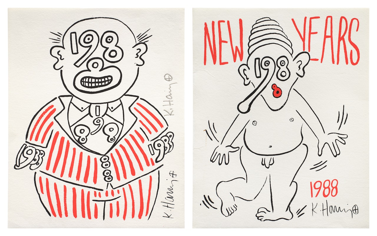 Untitled; and [New Years Invitation 1988] (L. p. 92) by Keith Haring