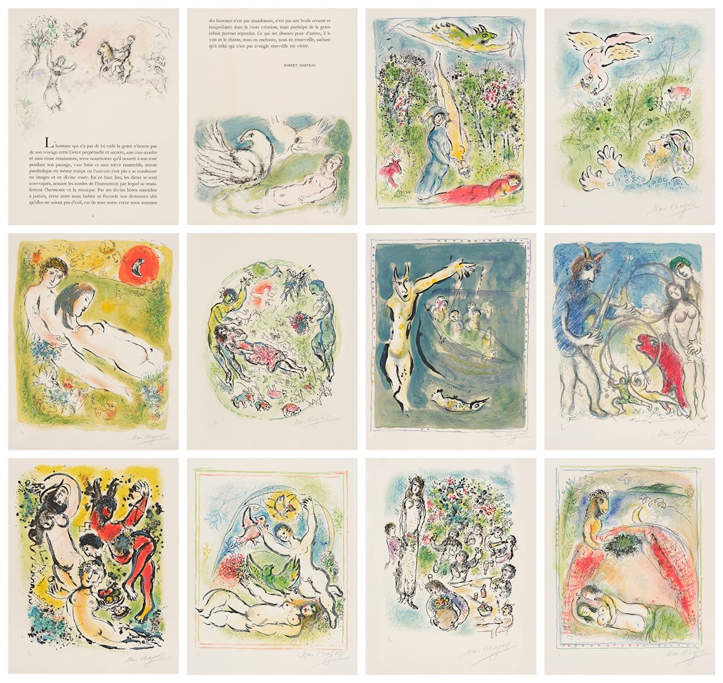 Sur la terre des Dieux (In the Land of the Gods) (M. 529-540, C. bks 72); all I. various sizes by Marc Chagall