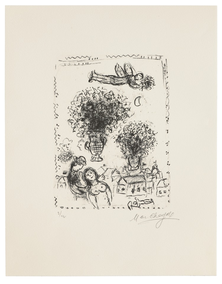 Bouquets au ciel bleu by Marc Chagall