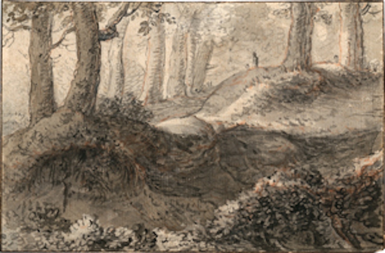 Hügelige waldlandschaft mit staffagefiguren by Flemish School