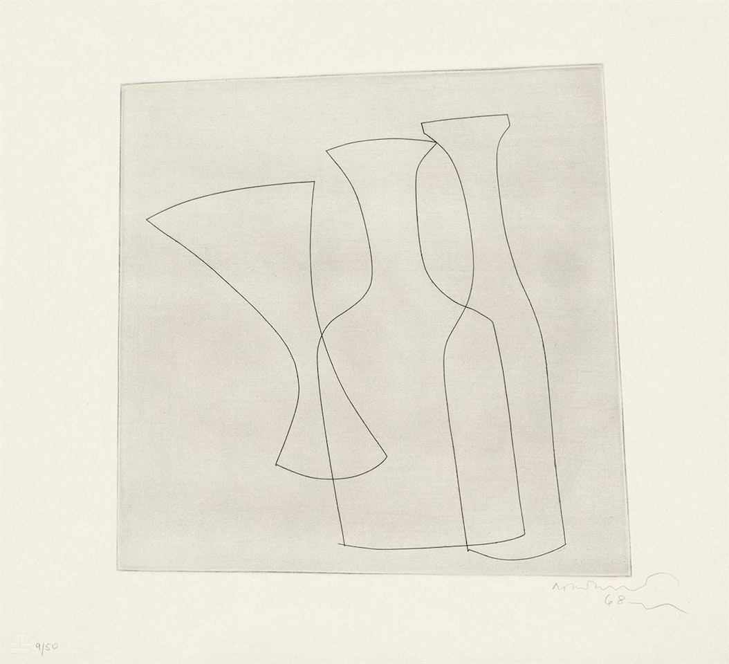 Two Bottles and a Glass by Ben Nicholson, O.M.