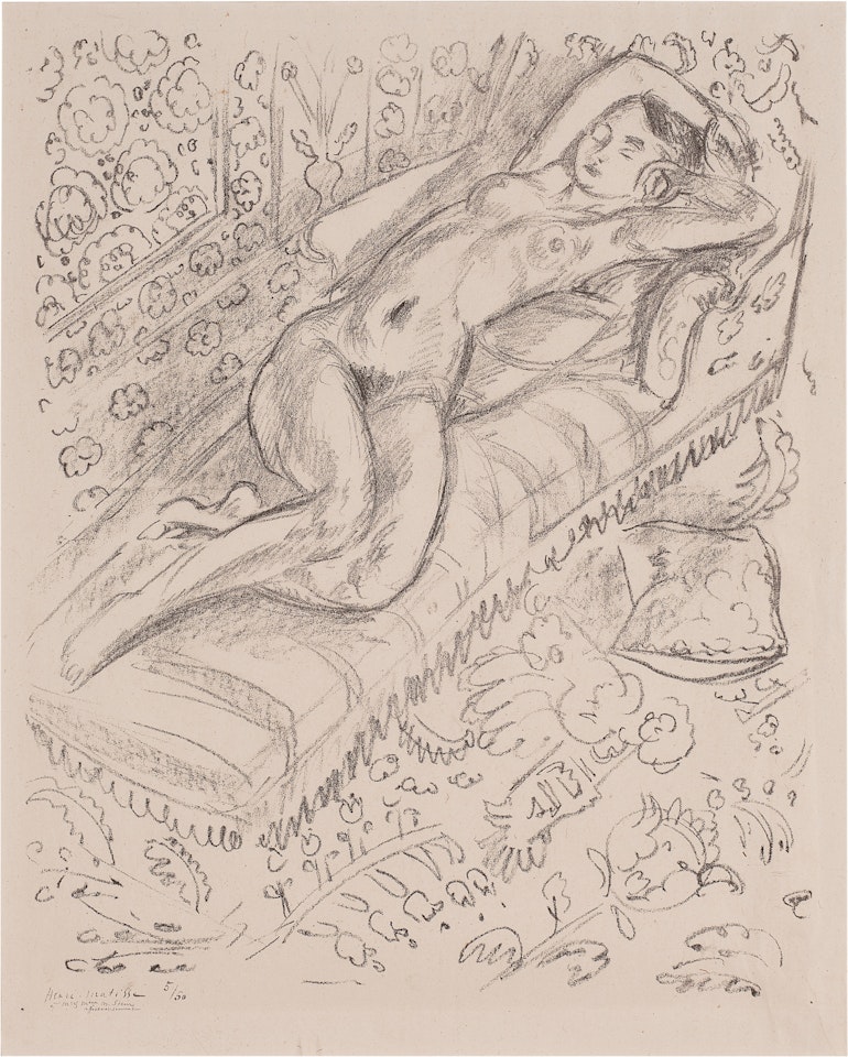 Nu sur chaise de repos sur fond moucharabieh (Duthuit 426) by Henri Matisse