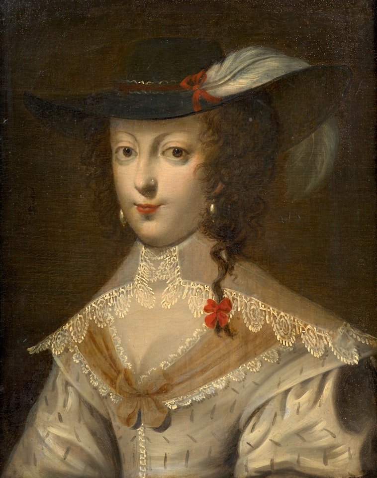 Portrait de femme au chapeau à plume; Portrait of a lady wearing a feathered hat by French School