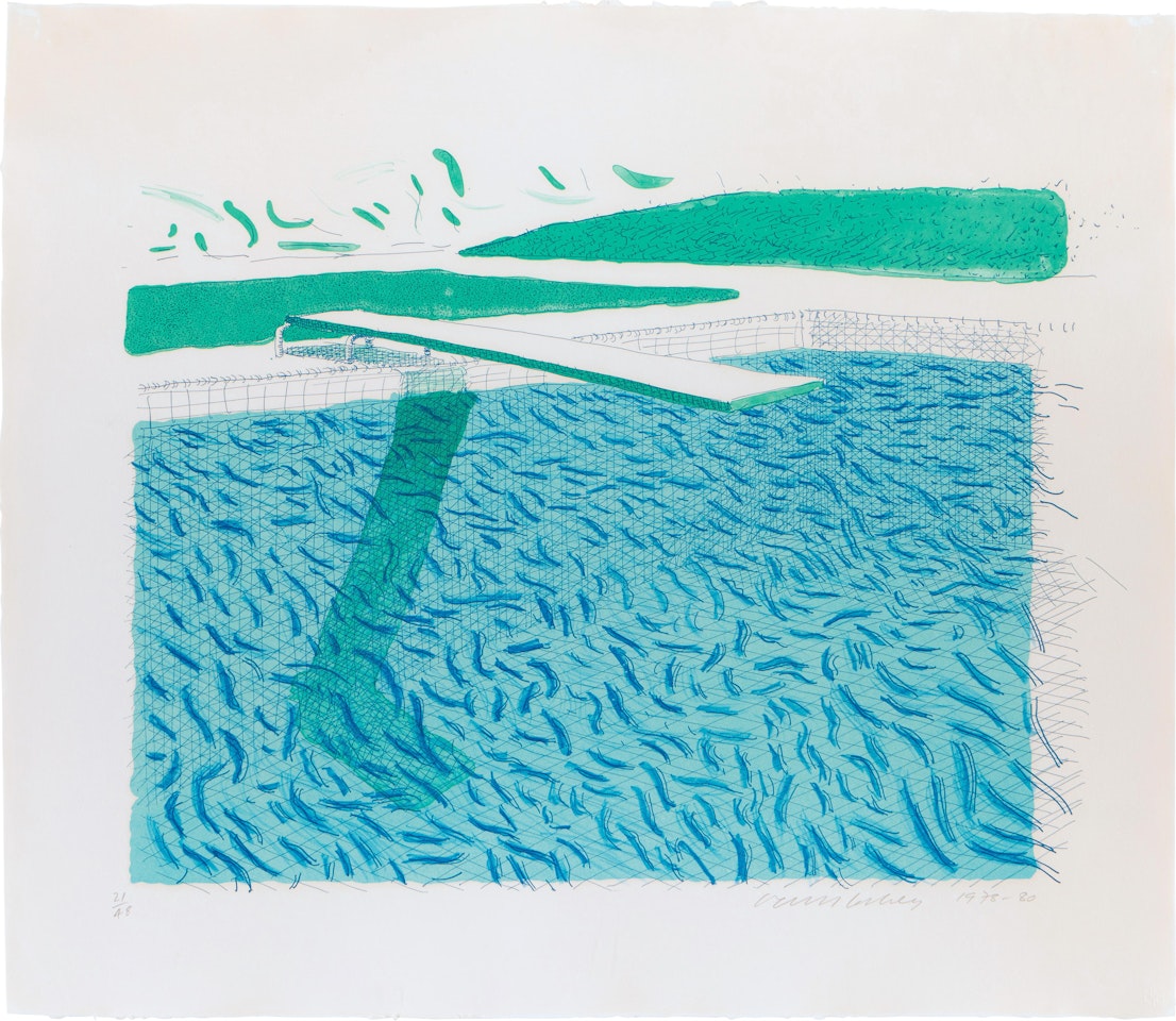 Lithographic Water Made of Lines, Crayon, and a Blue Wash (M.C.A.T. 212) by David Hockney